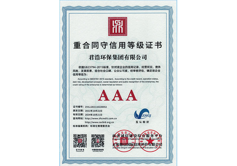 重合同守信用等级证书